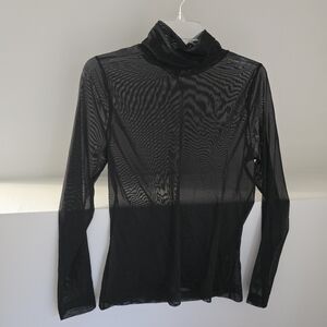 White House Black Market Black Mesh Long Sleeve Top